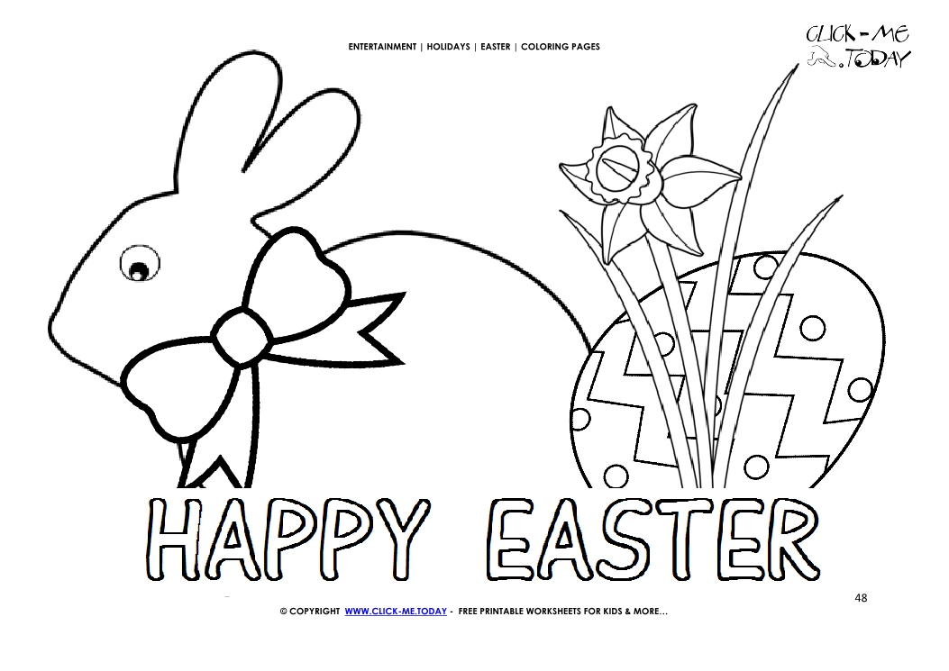 Easter Coloring Page: 48 Happy Easter big bunnie bow and eggs